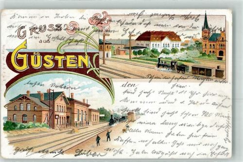 39439 O3256 Güsten , Anh 1903 Lithographie Eisenbahn Dampflokomotive Bahnhof