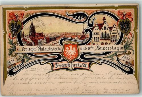 Frankfurt XII. Deutscher Philatelistentag IV. Bundestag Juli 1900 Jugendstil Sonderstempel
