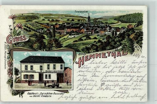 65329 W6209 Hennethal 1910 Lithographie Gasthaus Zur schönen Aussicht Heinr. Enders