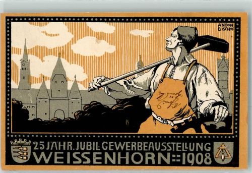 Weißenhorn 25 jähriges Jubiläum Gewerbeausstellung 1908 Schmied sign Anton Bischof