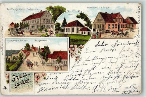 Eschede 1898 möbel Magazin Gebrüder Brockelmann Kirche Gasthaus J. H. Salge Geschäftshaus Wilh. Müller Marktstraße