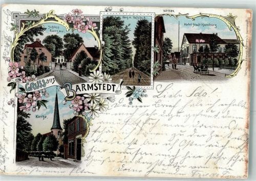 25355 W2202 Barmstedt 1898 Lithographie Schloss Ranzau Hotel Stadt Hamburg Kirche