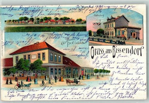 30900 W3002 Bissendorf , Han 1904 Lithographie Bahnhof Eisenbahn Gasthaus Fr. Gödecke Bahnpost Hannover - Soltau Zug 487