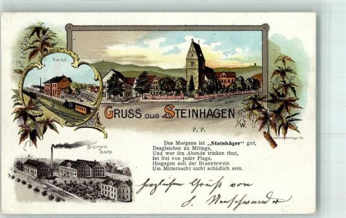 Steinhagen 1900 Bahnhof Eisenbahn Brennerei Tasche Steinhäger
