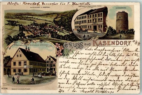 Kasendorf 1898 Gasthaus Zum Schwarzen Ross Post Mangoldsturm Marktbrunnen Gasthaus Zum Goldenen Anker