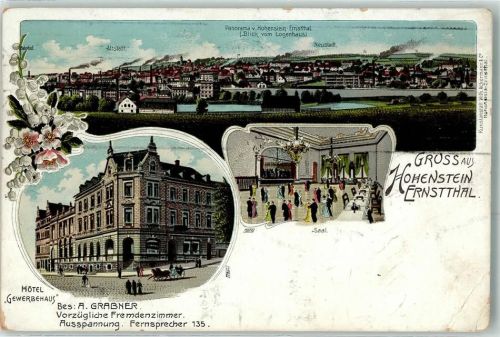 Hohenstein-Ernstthal 1910 Hotel Gewerbehaus A. Grabner Lithographie