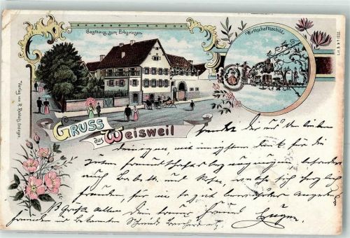 79367 W7831 Weisweil , Breisgau 1899 Gebrauchsspuren Gasthaus Zum Erbprinzen Wirtschaftsschild Lithographie
