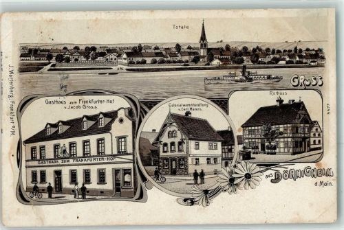 Dörnigheim Gasthaus Zum Frankfurter hof Jacob Gross Kolonialwarenhandlung Carl Manns Rathaus Lithographie