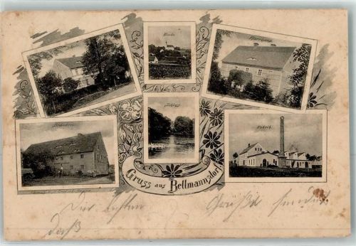 Radzimow Schule Kirche Pfarrhaus Brauerei Schloss Fabrik Karte um 1900 Stempel manipuliert