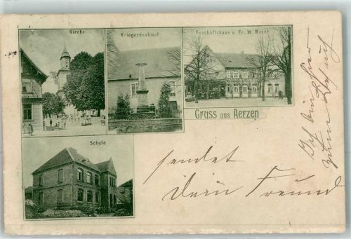 Aerzen 1901 Kirche Kriegerdenkmal Geschäftshaus Fr. W. Meyer Schule Bahnpost Hamlen - Lage Zug 429