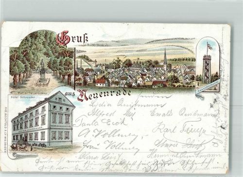 58809 W5982 Neuenrade 1896 Lithographie Wall mit Kaiserdenkmal Hotel Schroeder Aussichtsturm
