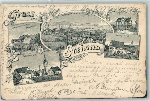 36396 W6497 Steinau an der Straße 1900 Gebrauchsspuren Gasthaus Brauerei Halbreiter Schloss Amtsgericht Postgebäude Vorläufer