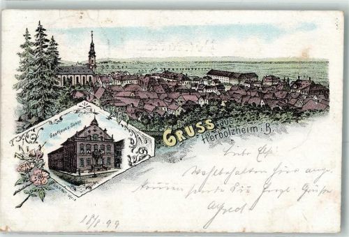 79336 W7834 Herbolzheim , Breisgau 1899 Lithographie Gasthaus Zur Sonne