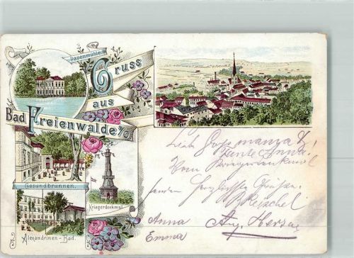 Bad Freienwalde 1893 Papiermühle Gesundbrunnen Kriegerdenkmal Alexandrinen-Bad Vorläufer