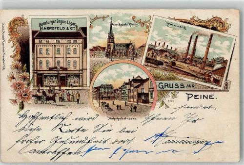 31224 W3150 Peine Gebrauchsspuren Hamburger Engros Lager H. Herzfeld & Co Neue Jacobi Kirche Walzwerk Bahnhofstraße Lithographie