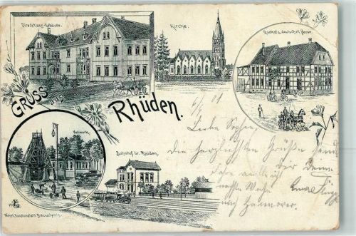 38723 W3370 Rhüden 1901 Gebrauchsspuren Direktionsgebäude Kirche Gasthaus Zum deutschen Haus Kaliwerk Bahnhof Lithographie