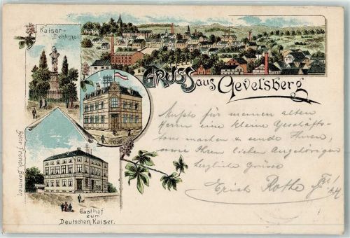 Gevelsberg 1903 Kaiserdenkmal Gasthaus Zum Deutschen Kaiser Post Bahnpost Aachen Zug 614