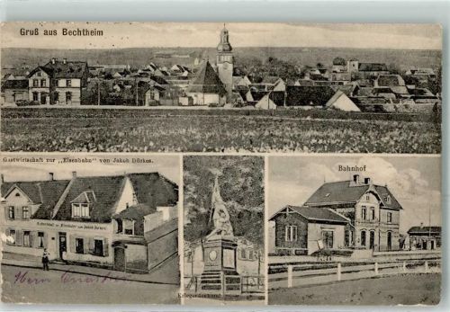 67595 W6521 Bechtheim , Rheinhess 1915 - Gasthaus Zur Eisenbahn Jakob Dürkes Kriegerdenkmal Bahnhof