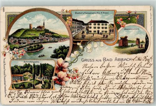 Bad Abbach 1904 Gasthaus Frz. H. Kraml Löwenmonument Schwefelquelle Lithographie