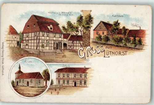 Lüthorst Kaufhaus Bäckerei Georg Gleie Kurhaus Kirche Schule Lithographie