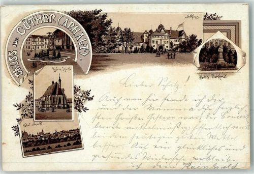 16259 O1311 Cöthen 1893 - Schloss Kriegerdenkmal Bach-Denkmal Reform. Kirche Vorläufer