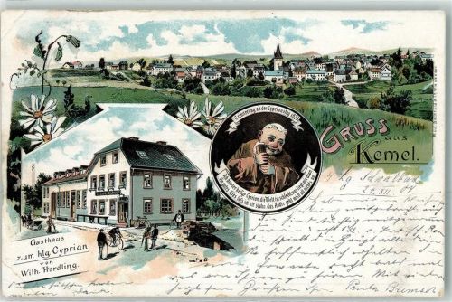 Kemel 1907 Gasthaus Zum hlg. Cyprian Wilh. Herdling Lithographie