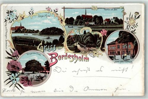 Bordesholm 1897 Insel Kirche See Allee Hotel Alter Haidkrug Große Linde Bahnpost Kiel Zug 655