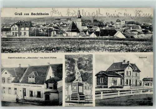 67595 W6521 Bechtheim , Rheinhess 1920 - Gasthaus Zur Eisenbahn Jakob Dürkes Kriegerdenkmal Bahnhof