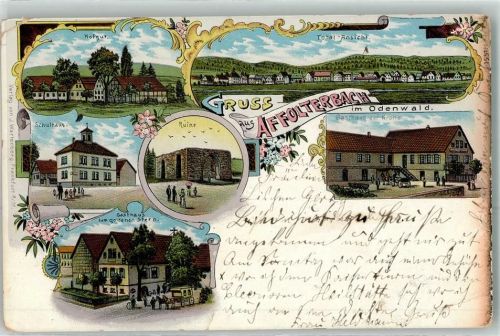 Affolterbach Hofgut Schulhaus Ruine Gasthaus Zum goldenen Stern Gasthaus Zur Krone Lithographie
