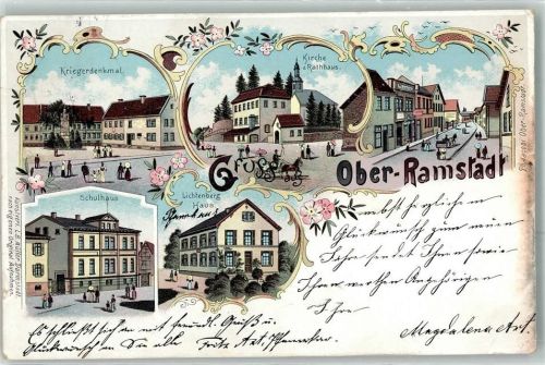 Ober-Ramstadt 1897 Kriegerdenkmal Kirche Rathaus Schulhaus Lichtenberg Haus