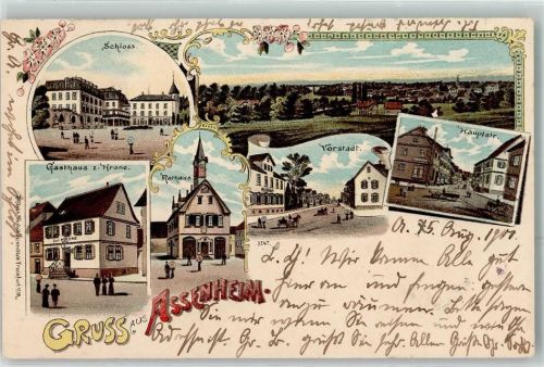 Assenheim, Hess 1900 Schloss Gasthaus Zur Krone Rathaus Vorstadt Hauptstraße