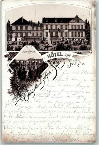 08543 O9903 Jocketa 1898 - Hotel Zur Voigländischen Schweiz Elsterhtalbrücke Vorläufer Bahnpost Hof Zug 9