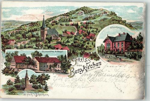 Bergkirchen 1898 Gasthaus A. Nagel Ruhestätte des Freih. v. Schlottheim Pfarrhaus