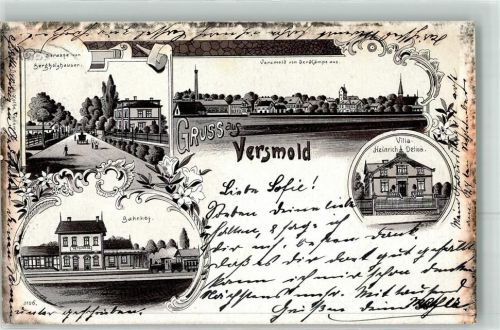 33775 W4804 Versmold 1903 Lithographie Bahnhof Villa Heinrich Delius