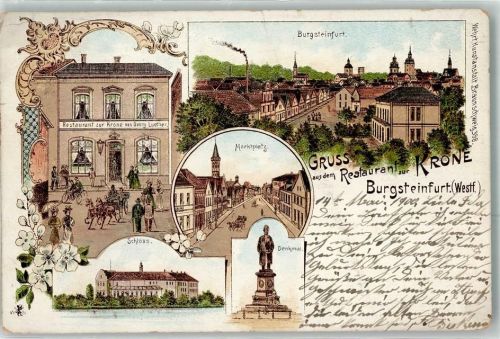 Burgsteinfurt 1900 Gasthaus Zur Krone Georg Luether Marktplatz Schloss Denkmal