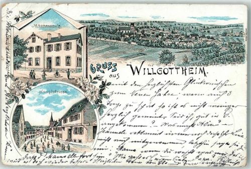 67370 Willgottheim 1898 Gebrauchsspuren Mädchenschule Hauptstraße Lithographie