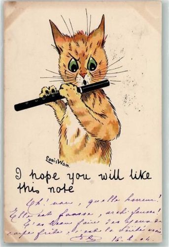 1904 Katze Querflöte Tiere vermenschlicht I hope you will like this note