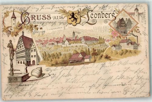71229 W7250 Leonberg , Württ 1900 Lithographie Rathaus Schnecke Keplerhaus