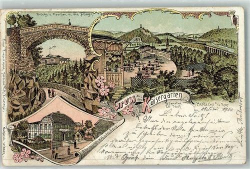 Herdecke 1900 Brücke Pavillon Anlagen Kaisergarten Gasthaus Ed. Daub Rheinischer Hof Ed. Daub