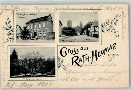 Köln Rath/Heumar 808 1901 Gasthaus Volbach Postamt Marktplatz Villa Lindemann