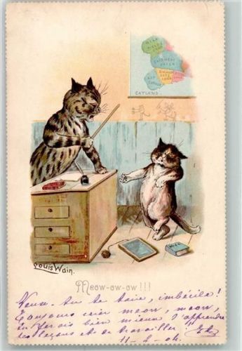 1904 Meow-ow-ow! Katzen Schule Unterricht Tintenfass Tiere vermenschlicht Raphael Tuck & Sons Calendar Postcard Nr 5892