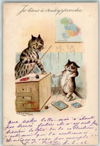 1904 Je tiens a vous apprendre Schule Unterricht Tintenfass Katzen Tiere vermenschlicht Serie 331 Raphael Tuck & Fils