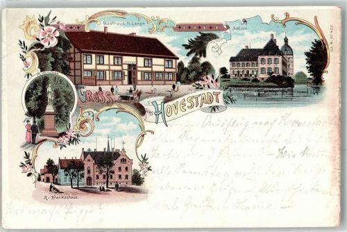 59510 W4775 Hovestadt 1898 Lithographie Gasthaus H. Lange Schloss St. Ida Denkmal Park Kur Krankenhaus