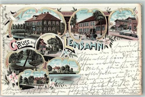 23738 W2432 Lensahn 1898 Lithographie Haus Lensahn Hotel Lensahn Bahnhof Eisenbahn Oberförsterei Mühlenholz Schloss Güldenstein Amt