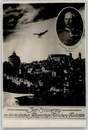 Nürnberg Deutsche Fliegertage 1924 Sonderstempel Kronprinz Rupprecht v. Bay.