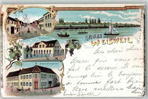 Weisweil 1902 Kinderschule Brauerei Baumgärtner Segelboot Ruderboote