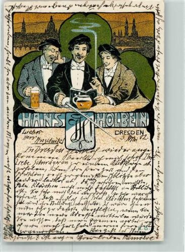 O8000 Dresden Hans Holbein Studentenwappen Degen Bierkrug Kunstgeschichte Dresden 1902 Künstlerkarte