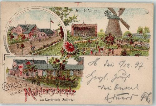 30159 W3001 Anderten , Kr Hannover 1897 Lithographie Windmühle Gasthaus Mühlenschenke H. volker