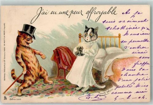 Jai eu une peur effroyable Zylinder Spazierstock Katzen Tiere vermenschlicht Serie 328 Raphael Tuck et Fils Wain, Louis 1904