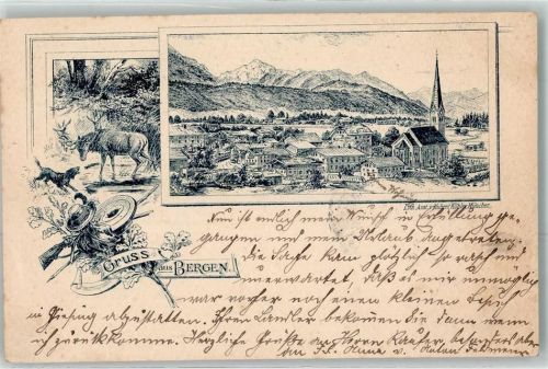 83346 W8221 Bergen , Chiemgau 1895 - Hirsch Jagdhund Vorläufer